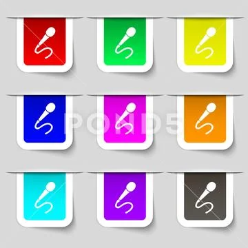 Microphone icon sign. Set of multicolored modern labels for your design. Stock Illustration