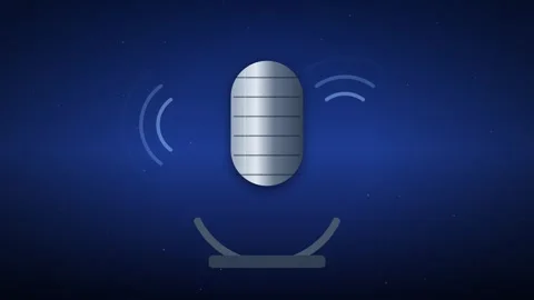 Microphone Icon with Sound Waves Animating on Blue Background Видео 347966198
