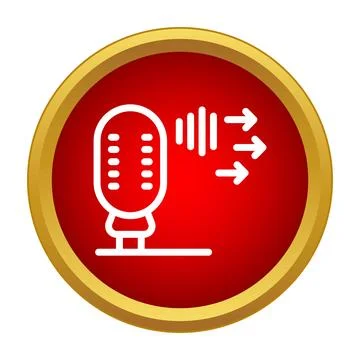 Microphone icon transmitting audio with voice waves Stock Illustration