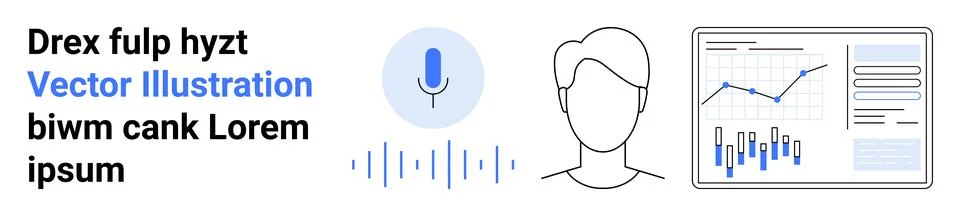 Microphone icon, user avatar, data analytics dashboard with graphs and charts Stock Illustration