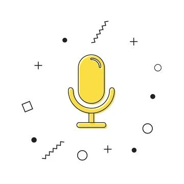 Microphone icon vector. Yellow microphone icon with geometric shapes on white Stock Illustration
