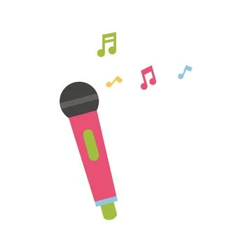 Microphone icon on white isolated background with music notes. Vector illustr Stock Illustration