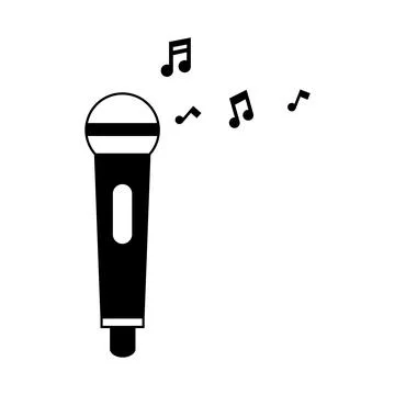 Microphone icon on white isolated background with music notes. Vector illustr Illustrazione stock