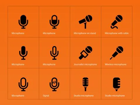 Microphone icons on orange background. 스톡 일러스트