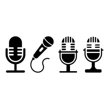 Microphone Icons Set Collection Vector Podcast Studio Karaoke Audio Recording Иллюстрация