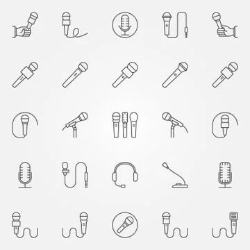 Microphone icons set - vector thin line concept symbols 스톡 일러스트
