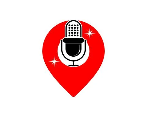 Microphone inside the pin location logo Stock Illustration