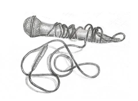 Microphone isolated on a white background. Drawn with a simple pencil. Stock Illustration