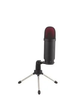 Microphone isolated on white background. Microphone with a desk stand. Stock Photos