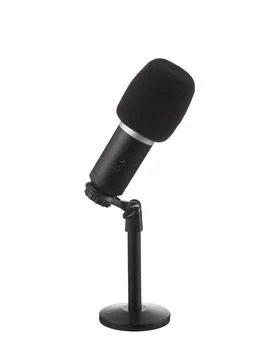 Microphone isolated on white background. Microphone with a desk stand. Stock Photos