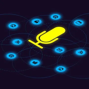 Microphone with isometric icons Stock Illustration