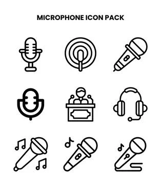 Microphone Line Bundle Icons Pack Stock Illustration