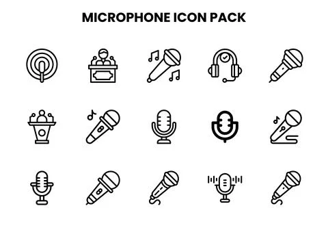 Microphone Line Collection Icons Pack Stock Illustration