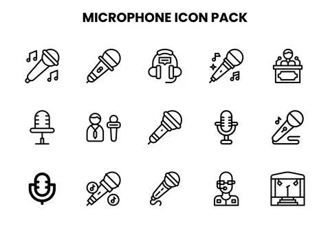 Microphone Line Graphics Icons Pack Stock Illustration