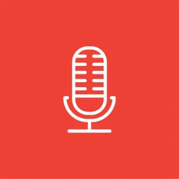 Microphone Line Icon On Red Background. Red Flat Style Vector Illustration Stock Illustration