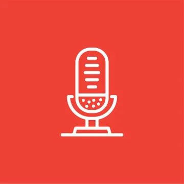 Microphone Line Icon On Red Background. Red Flat Style Vector Illustration Stock Illustration