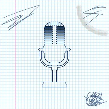 Microphone line sketch icon isolated on white background. On air radio mic Illustrazione stock