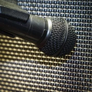 Microphone before the lining of the speaker Fotos Stock