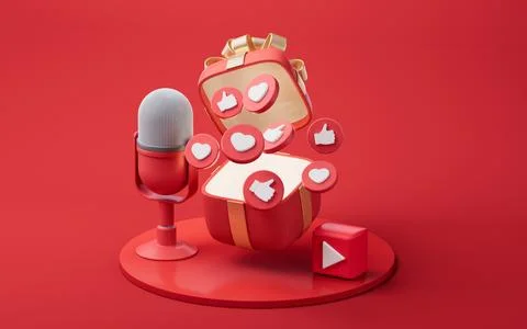 Microphone live streaming and gift boxes, 3d rendering. Stock Illustration