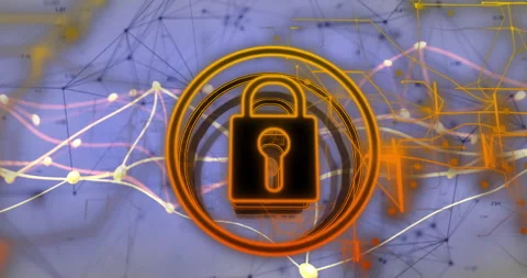 Microphone with lock symbol over digital network and data connections animation Stock Footage 304088680