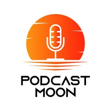 Microphone logo design with the moon Ilustração Stock