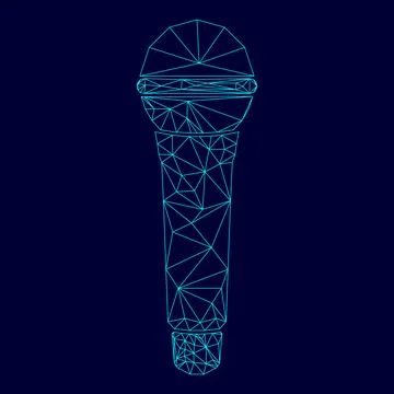 Microphone low poly triangulation triangulated polygonal electric cyan blue.. Stock Illustration