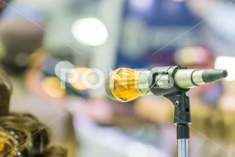 Microphone in meeting room use for amplify talk Stock Photos
