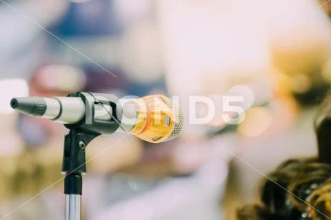 Microphone in meeting room use for amplify talk Stock Photos