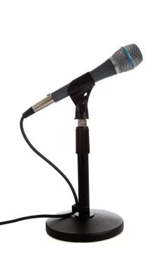 Microphone on a mic stand on white Stock Photos