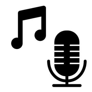 Microphone with music note solid icon. Song vector illustration isolated on 스톡 일러스트