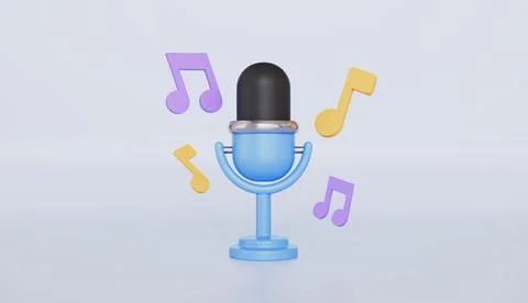 Microphone with music note is symbol, Mic record for music singing and audio Stock Illustration