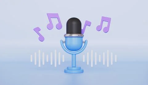 Microphone with music note is symbol, Mic record for music singing and audio Stock Illustration