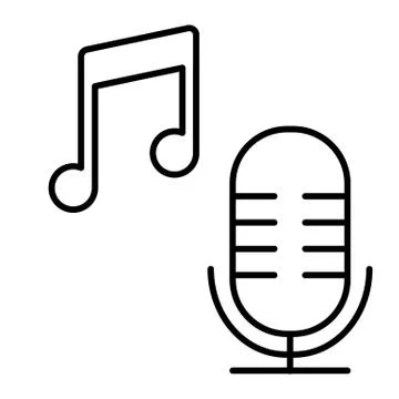 Microphone with music note thin line icon. Song vector illustration isolated on Stock Illustration