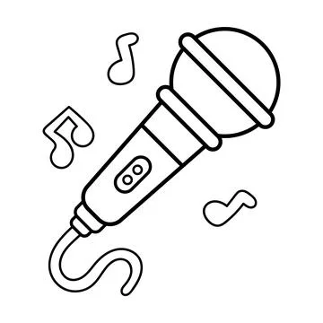 Microphone with Music Notes Outline Stock Illustration