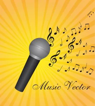 Microphone with music notes over yellow background vector illustration Illustrazione stock