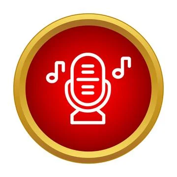 Microphone with music notes on red circle icon Illustrazione stock