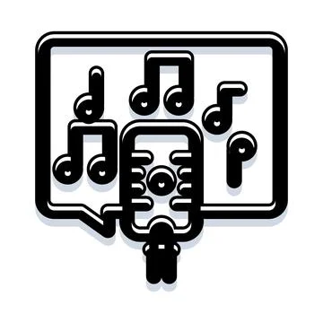 Microphone with music notes in speech bubble Stock Illustration