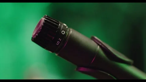 Microphone in music studio, closeup. Mic, mike, voice equipment, close up. 스톡 동영상 274670660