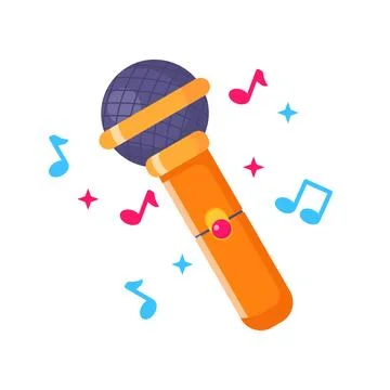 Microphone with Musical Notes Flat Vector Illustration Иллюстрация