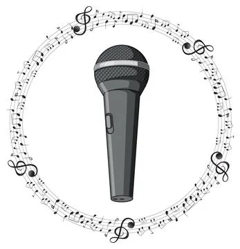 A microphone with musical notes on white background Stockillustratie