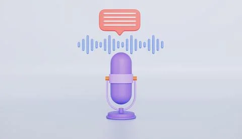Microphone or audio wave and chat bubble, Podcast microphone on stand Stock-Illustration