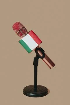 Microphone patterned with the flag of italy Stock Photos