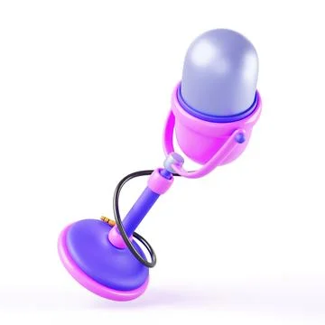 Microphone on pink blue stand with cable 3d render. Isolated vintage mike, vocal Stock Illustration