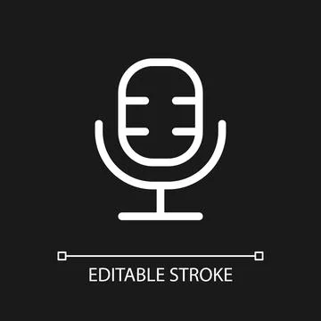 Microphone pixel perfect white linear ui icon for dark theme Ilustração Stock