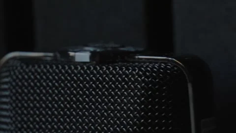 Microphone podcast for audio recording with a micscreen with a left slow panning Stock Footage 287187752
