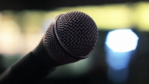 Microphone For Podcasting Close Up With Blurred Studio Lights - 4K Stock Footage 337181011