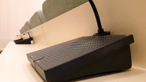 Microphone in the press center Stock Footage 126811216