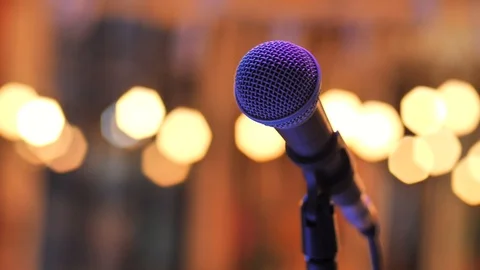Microphone on the rack behind the lights of light. Stock Footage 105963841