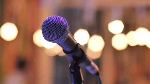 Microphone on the rack behind the lights of light. Stock Footage 106191134