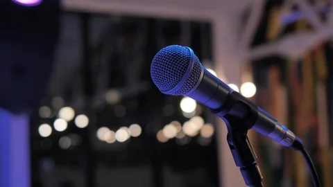 Microphone on the rack behind the lights of light. Stock Footage 106191161